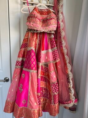 Vibrant Pink and Gold Embroidered Lehenga